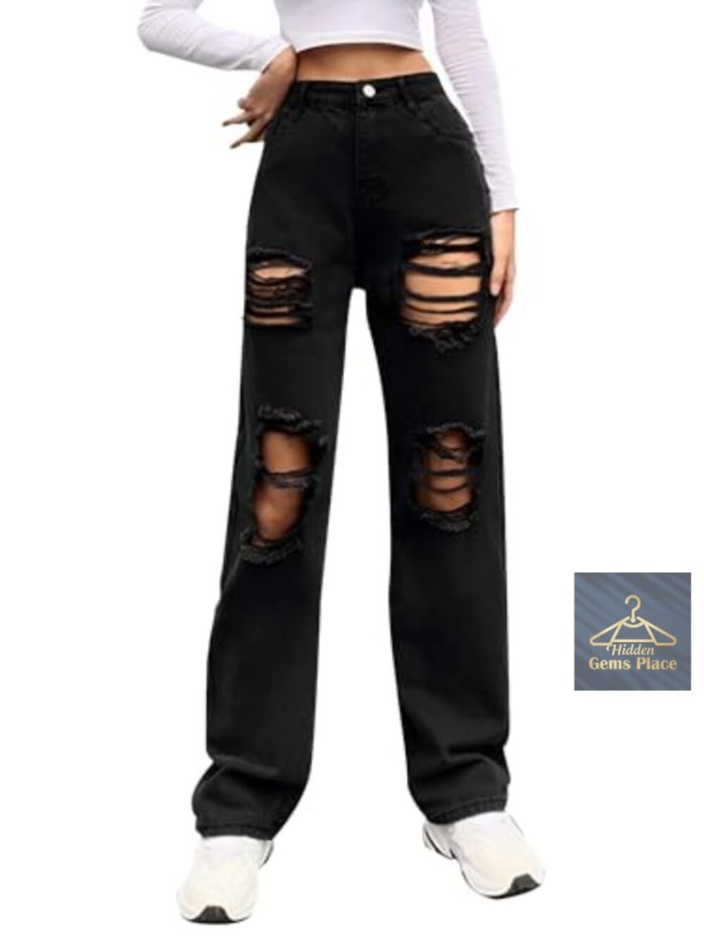 Loose Ripped Boyfriend Jeans High Waist Baggy Y2K Denim Pants